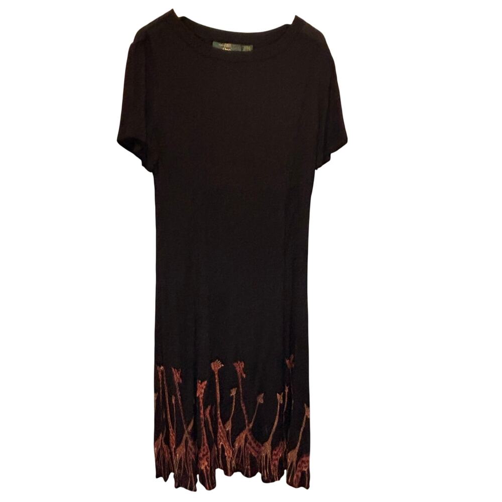 Vintage Orvis Black Novelty Giraffe Print Maxi Dress - size Medium
